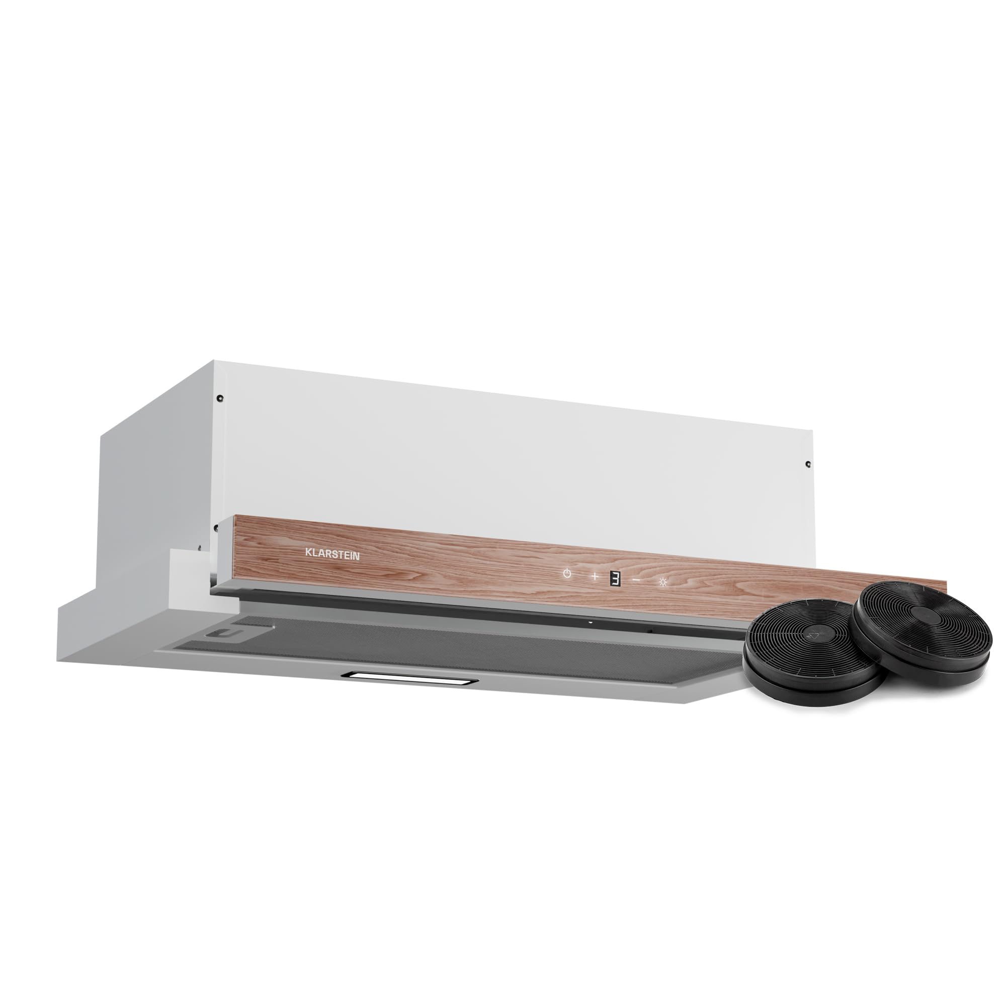 Klarstein ZenFusion Hotte Aspirante, 60cm Hotte Cuisine avec Commande Tactile, Débit 400 m³/h, Efficacité Énergétique A, Extracteur Télescopique, Éclairage LED, Filtre à Charbon Actif