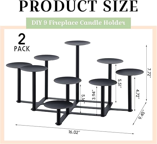Miniatura 3 de Paquete de 2 portavelas de pilar de candelabros de metal negro, soporte de vela para chimenea sin llama o cera, centros de mesa para fiestas,