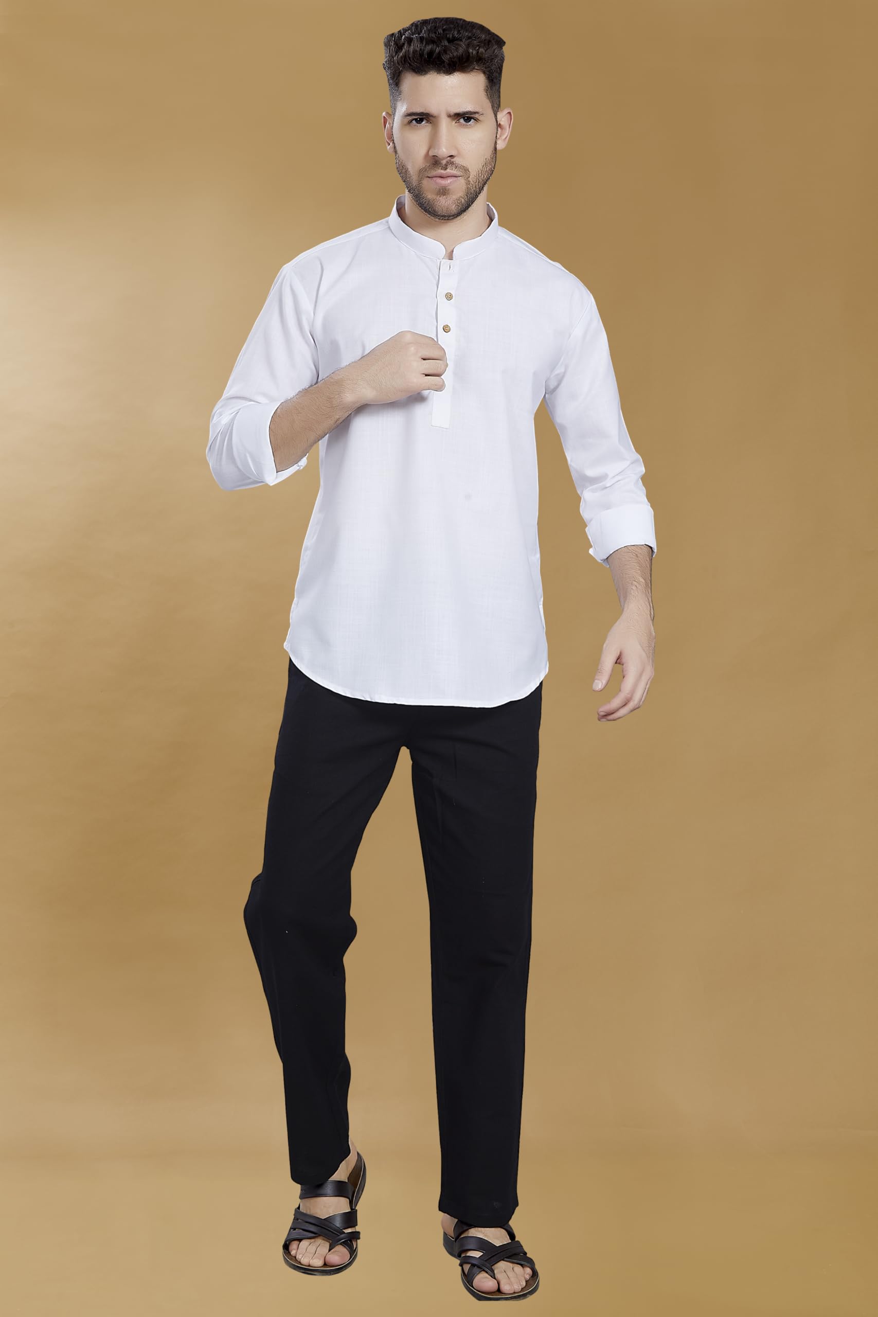 Divisive Men's Cotton Relaxed Fit Short Kurta (Dkrt847_Xl_White)