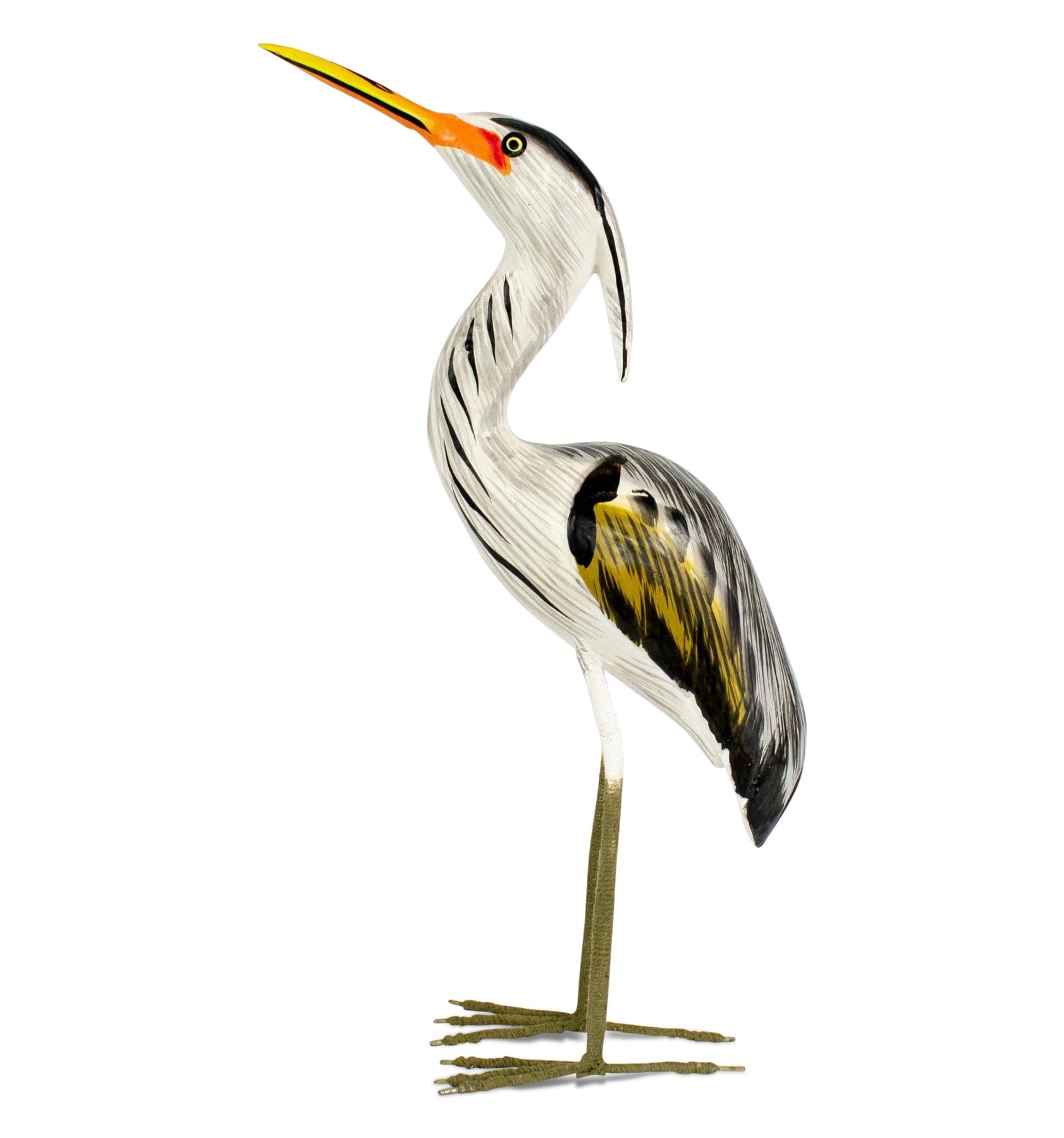 Grand héron bleu figurine oiseau échassier bois sculpté artisanat d'art