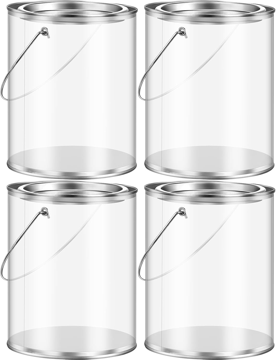 Yalikop 4 Pack Clear Plastic Paint Cans with Metal Lids & Handles - Candy Storage, Party Favors, DIY Crafts (5 Inch Tall)