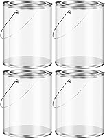 Yalikop 4 Pack Clear Plastic Paint Cans with Metal Lids & Handles - Candy Storage, Party Favors, DIY Crafts (5 Inch Tall)
