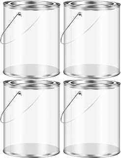 Yalikop 4 Pack Clear Plastic Paint Cans with Metal Lids & Handles - Candy Storage, Party Favors, DIY Crafts (5 Inch Tall)