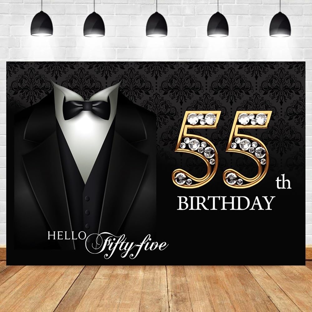DORCEV 10x7ft Tuxedo Banner Backdrop for Men 55th Happy Birthday Father Man Gentleman Tuxedo Photography Background Necktie Suit Tuxedo Birthday Party