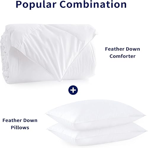 Miniatura 9 de subrtex Edredón de plumas de ganso tamaño matrimonial, relleno de edredón acolchado suave con funda de algodón para invierno, 4 pestañas de esquina