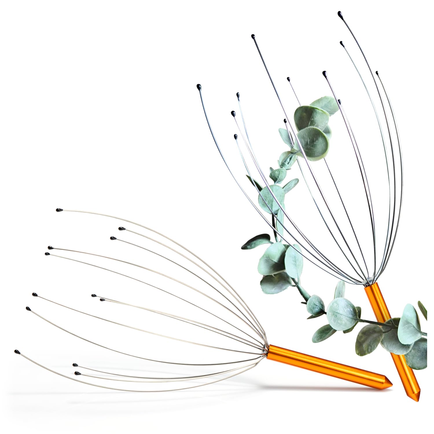 COM-FOUR® 2x Araña de masaje de cabeza con 12 dedos de masaje - Dispositivo de masaje de relajación - Rascador de cabeza para relajación - Acupresión para una mejor (2 piezas - color bronce)