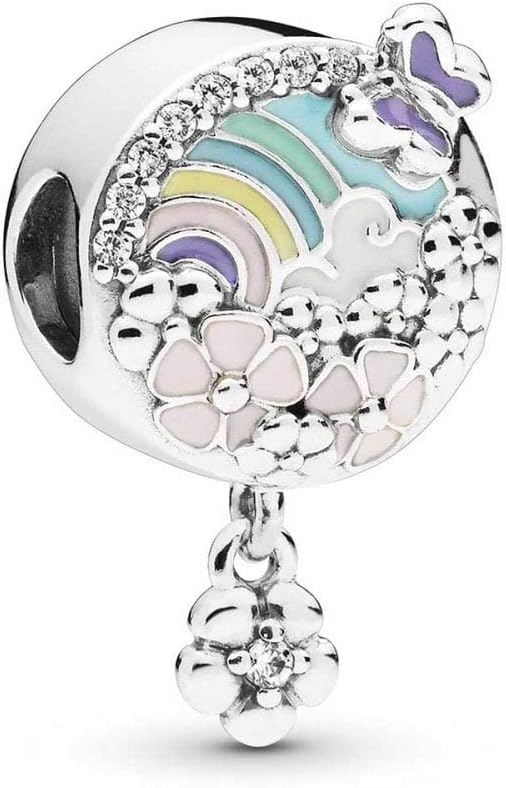 FGTRainbow Flower Purple Butterfly Floral Clear CZ Sterling Silver Charm for Bracelets Necklaces Pendants Gift for Women Girls Best Friend Mum Daughter Wife Family Birthday Mothers Day Valentine