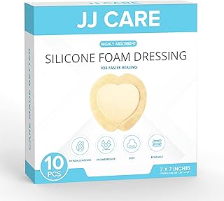 JJ CARE Sacrum Silicone Foam Dressing with Border 7x7 [Pack of 10], Waterproof Sacral Foam Dressing for Wounds, Absorbent Bed Sore Bandages, Sacral Wound Dressing with Silicone Adhesive Border