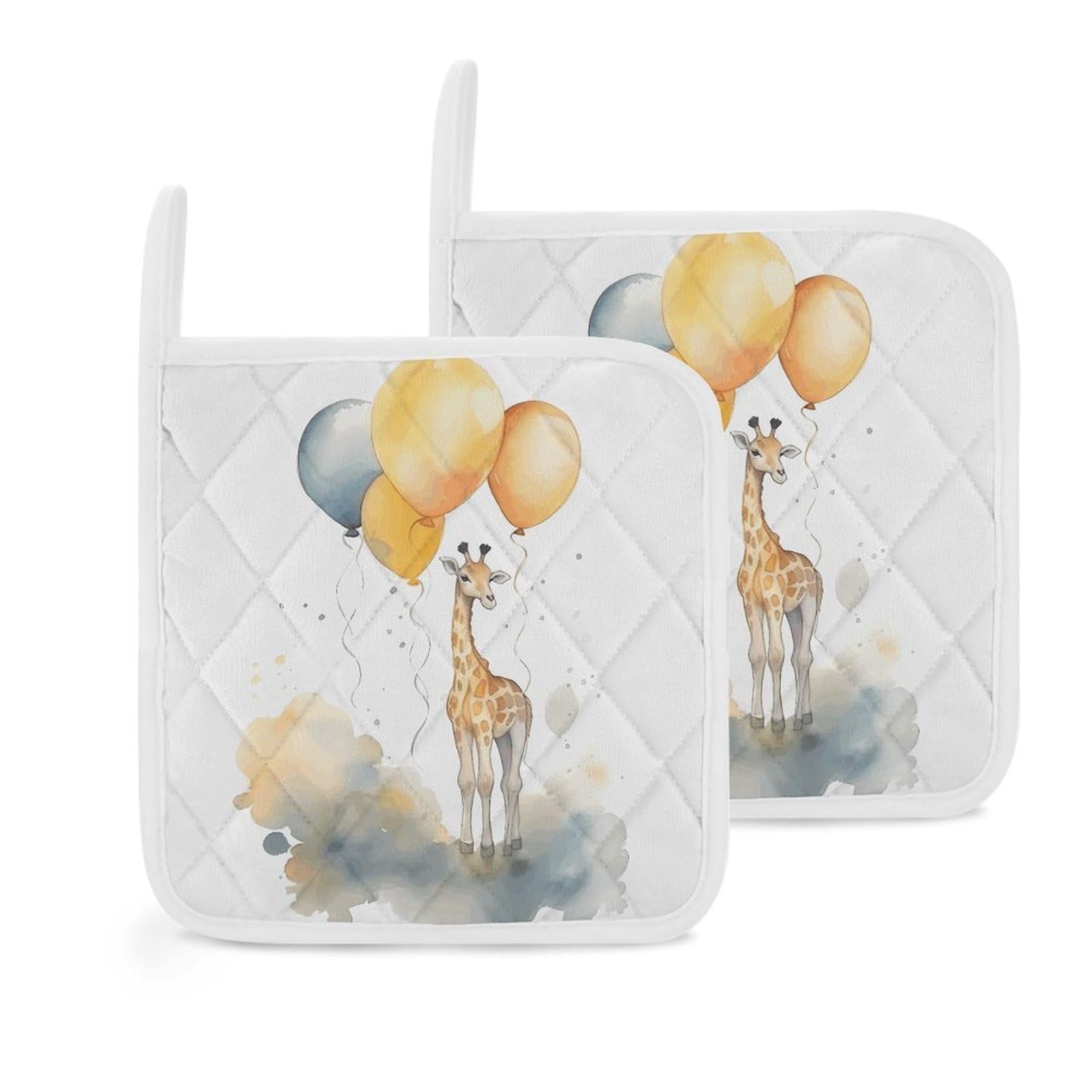 Btcowzrv Style Hand Drawn Giraffe 2 Pack Pot Holders For Kitchen, Heat Resistant Potholder Set With Hanging Loops, Hot Pads For Oven Baking Cooking