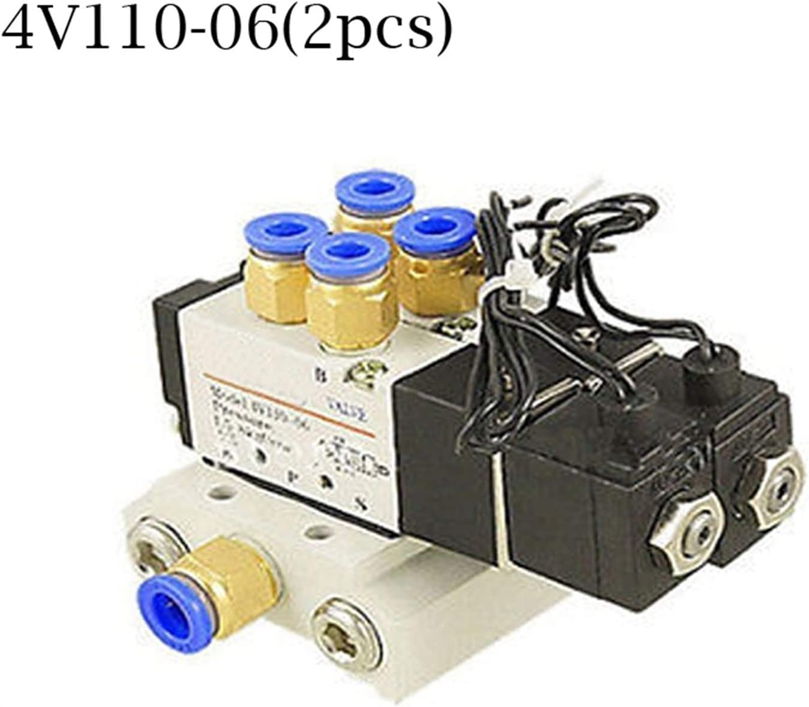 Válvula Solenoide neumática Doble DC12V 24V, silenciador de válvula electromagnética 4V110-06, Juego de Base de Ajuste rápido AC110v 220v útil(6mm Fittings,DC12V)