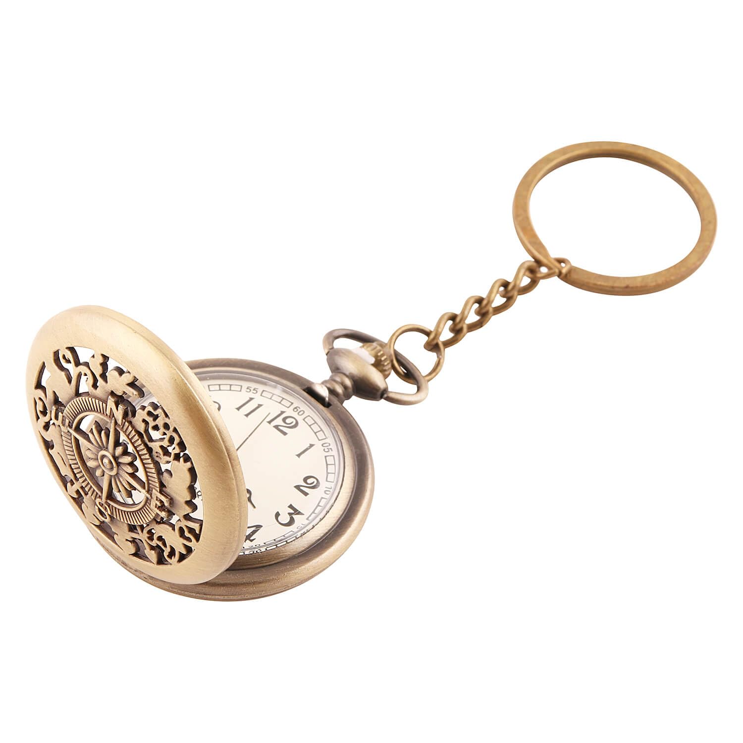 OJAL Antique Style Compass Vintage Look Pocket Watch, Bronze Key Chain