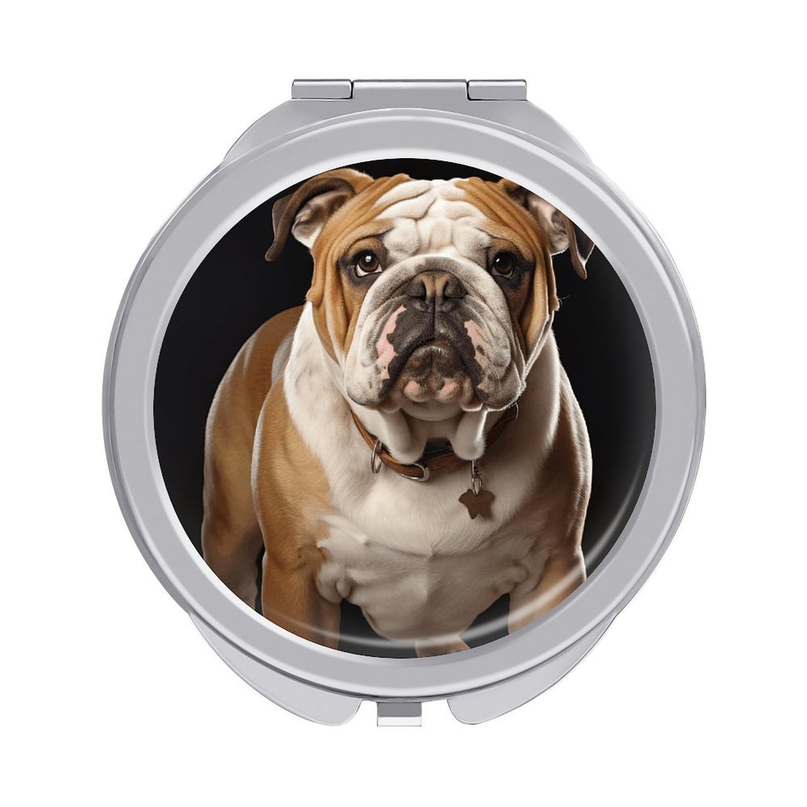 VstaDank English-Bulldog Travel Makeup Mirror Cute Compact Mirror for Women 1X/2X Magnifying Metal Pocket Makeup Mirrors Folding Round Makeup Mirrors for Handbag Wallet & Gift
