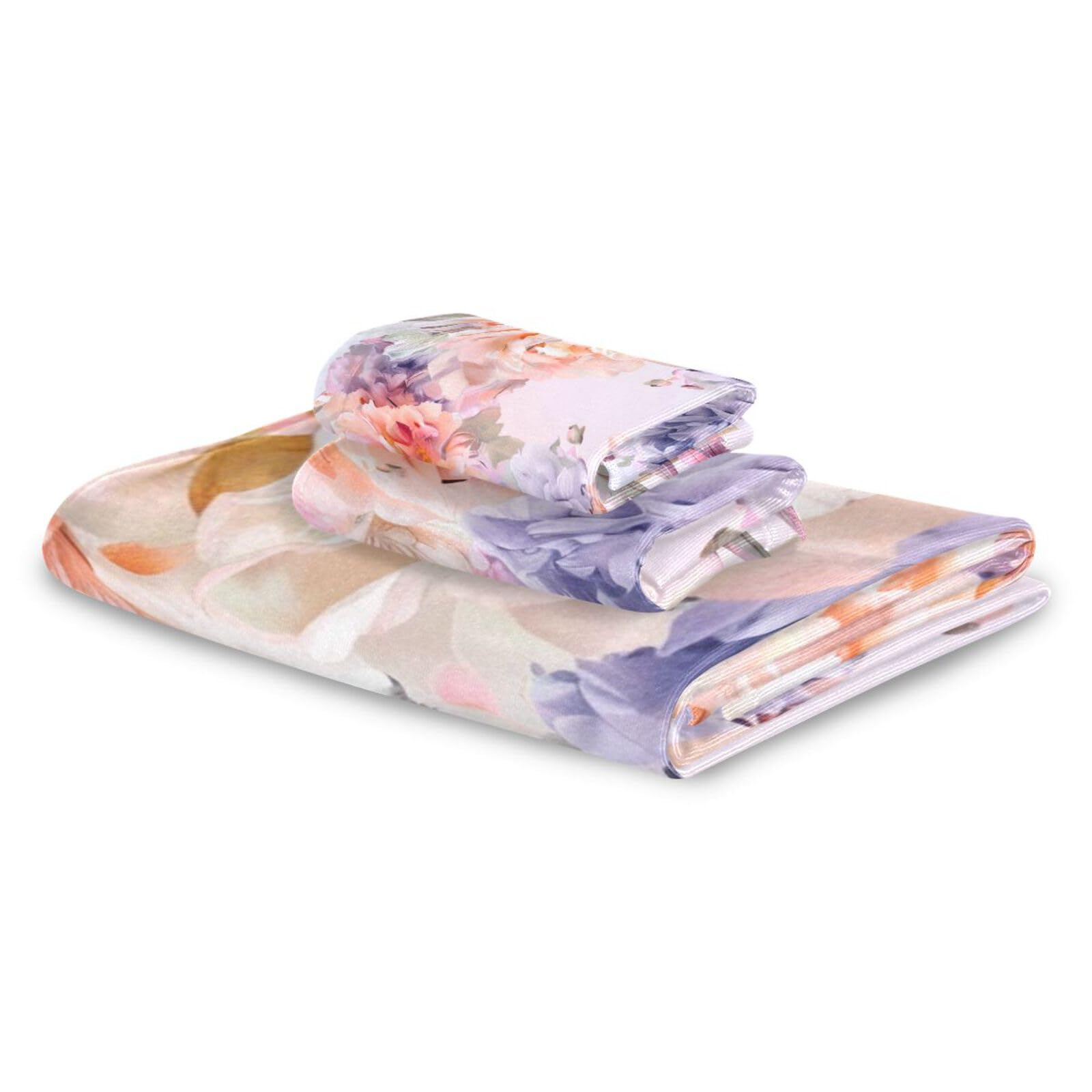 Set di 3 asciugamani da viso con fiori di peonia e fiori di peonia, ad asciugatura rapida, 1 asciugamano da bagno, 1 asciugamano per le mani, 1 panno per la casa, la cucina e la famiglia