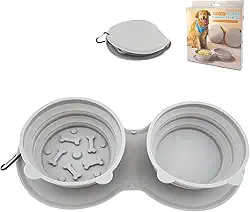Comedouro Duplo de Silicone Dobrável para Ração e Água Cães e Gatos 36x18x5,5 cm. Material Premium Livre de BPA