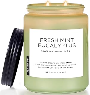 M&SENSE Eucalyptus & Mint Candles Home Scented, Natural Non Toxic Soy Candle, 19.4oz 110H Long Lasting Aromatherapy Candle for Stress Relief, Meditation, Spa, Relaxing Gifts for Men Women