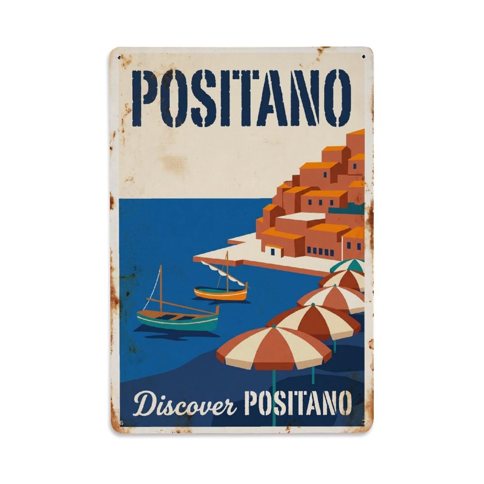 Vintage Travel Positano Italy Midday Metal Tin Sign