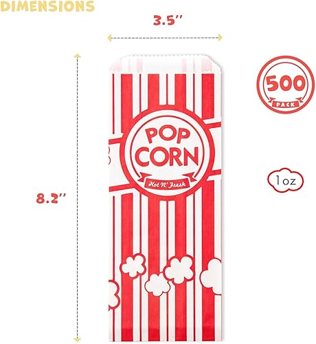 Miniatura 3 de Bolsas de palomitas de maíz, paquete de 500 porciones individuales de 1 onza, parte inferior a prueba de fugas, capacidad para 4 tazas de granos