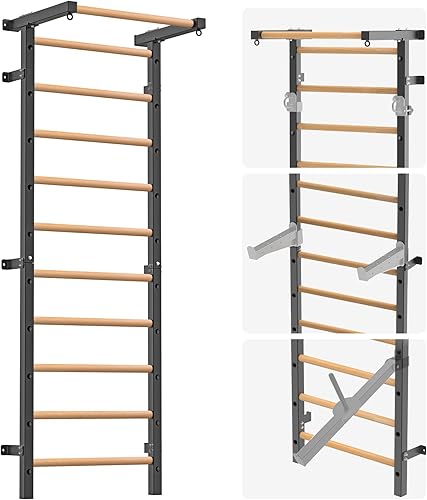 Swedish Stall Bars 2"x2" with 1" Holes, Wall Mounted Wood Gym Ladder for Suspension Training, Home Gym, Calisthenics, Physical Therapy, School &