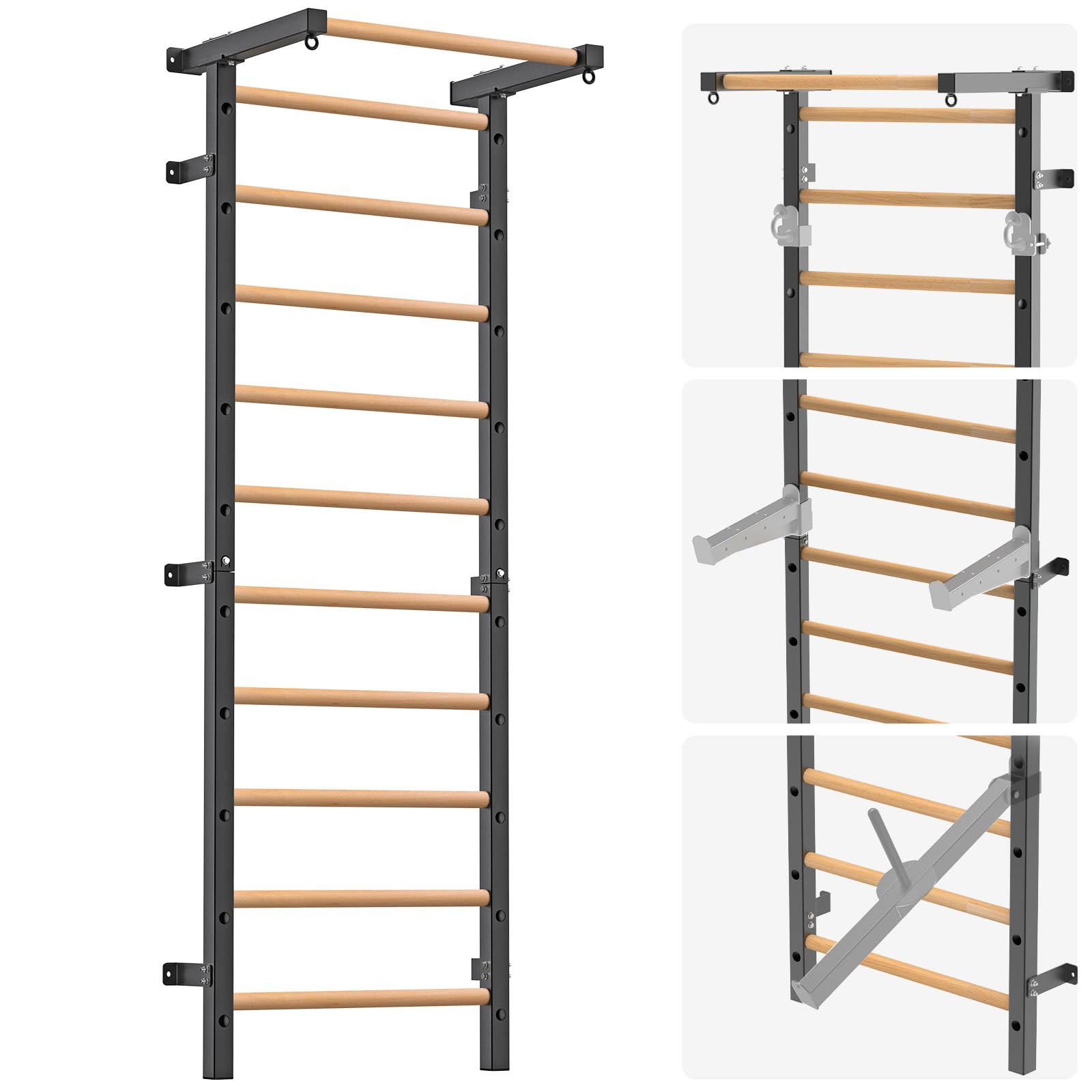 Swedish Stall Bars 2"x2" with 1" Holes, Wall Mounted Wood Gym Ladder for Suspension Training, Home Gym, Calisthenics, Physical Therapy, School & Clinic