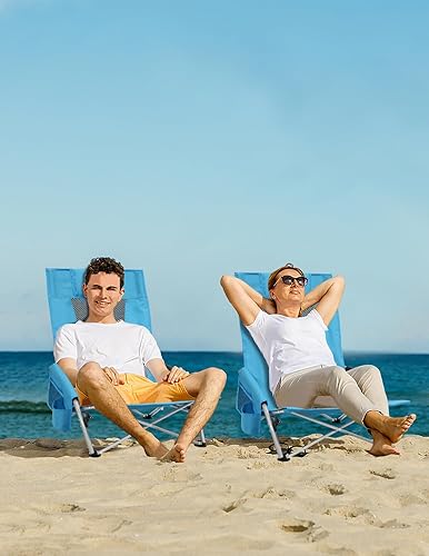 Miniatura 2 de BDL Sillas de playa bajas para adultos, paquete de 2, portátil, ligero, plegable, portavasos y bolsa de transporte, juego de 2 sillas de playa