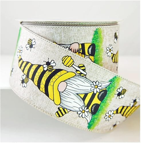 Cinta de apicultor con alambre de gnomo luminoso dorado y negro de 2 1/2" 10 yardas