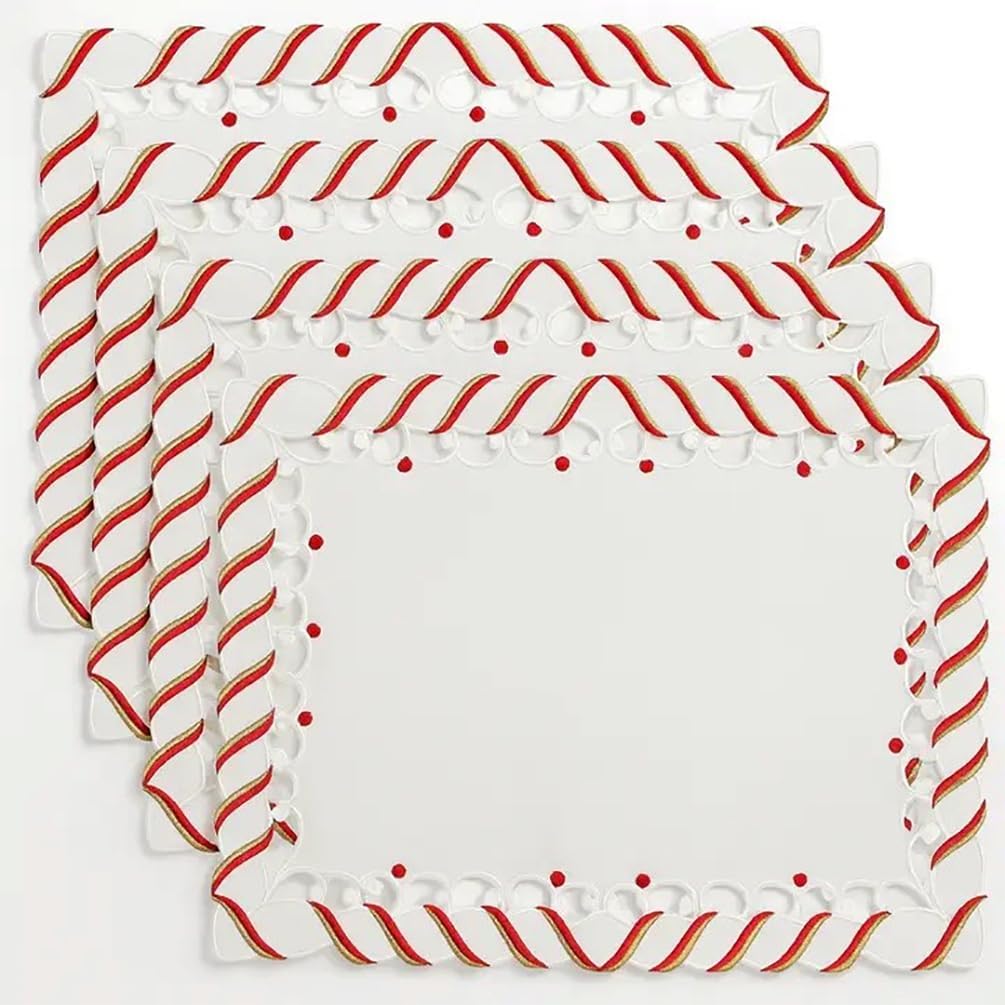 Fennco Styles Christmas Candy Cane Design Table Placemats 14 x 20 Inch, Set of 4 - Holiday Table Mat for Home Décor, Banquets, Family Gathering and Special Occasion