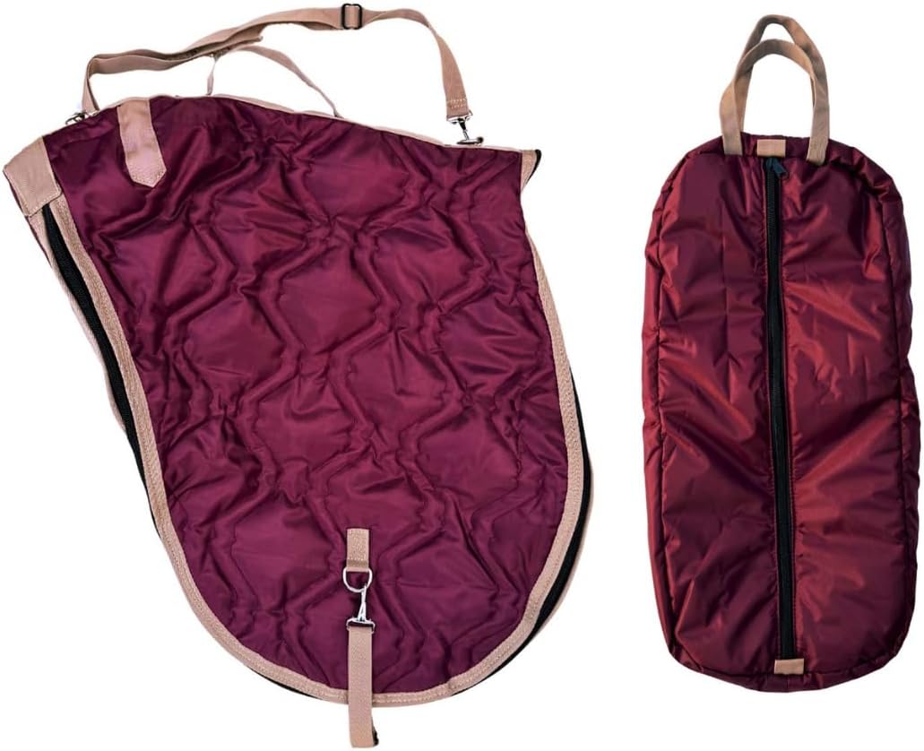 AJ Tack English Padded Saddle and Bridle Carrier Set Burgundy