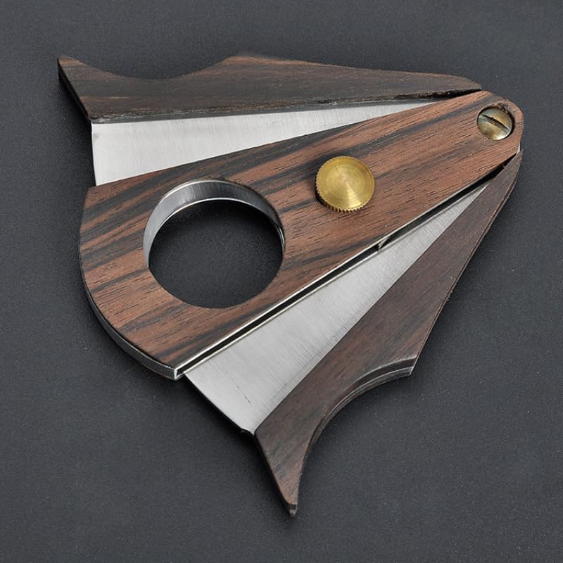 Cigar Cutter Double Blade Guillotine Stainless Steel Wood Grain Portable Metal Slicer Smoking Accessories Tool(B)
