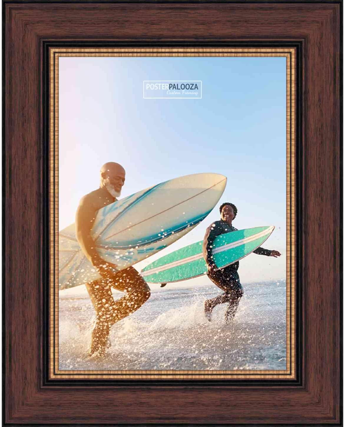 Poster Palooza 18x10 Traditional Walnut Complete Wood Picture Frame with UV Acrylic Plexiglass, Foam Board Backing & Hardware Included