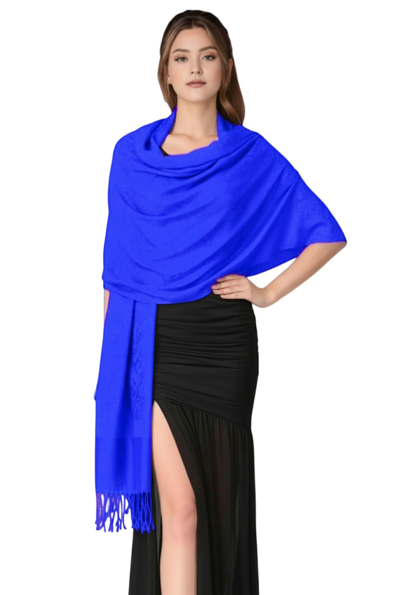 PASKMLNA Paisley Jacquard Pashmina Shawl Wrap Scarf Stole, Royal Blue, Large