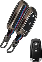 Metal Striped Key Cover and Key Chain Compatible for Ford New Ecosport Titanium 2 Button Smart Key I Full Protection