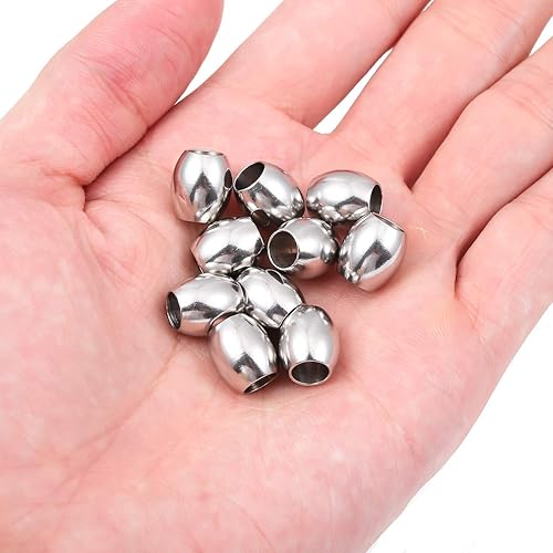 Miniatura 5 de Cuentas espaciadoras de acero inoxidable de 0.394 x 0.433 in ovaladas sueltas para hacer joyas de bricolaje, 10 unidades con agujero de 0.236