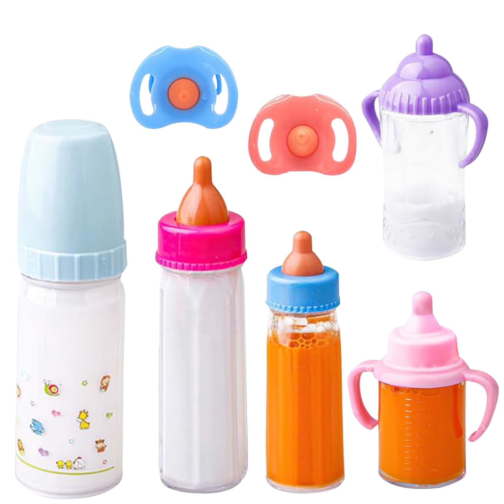 Lawnrden Magic Baby Bottles for Dolls|Baby Doll Bottles Set with Pacifiers Magic for Dolls with Disappearing Milk or Juice Simulation Accessories for Kids