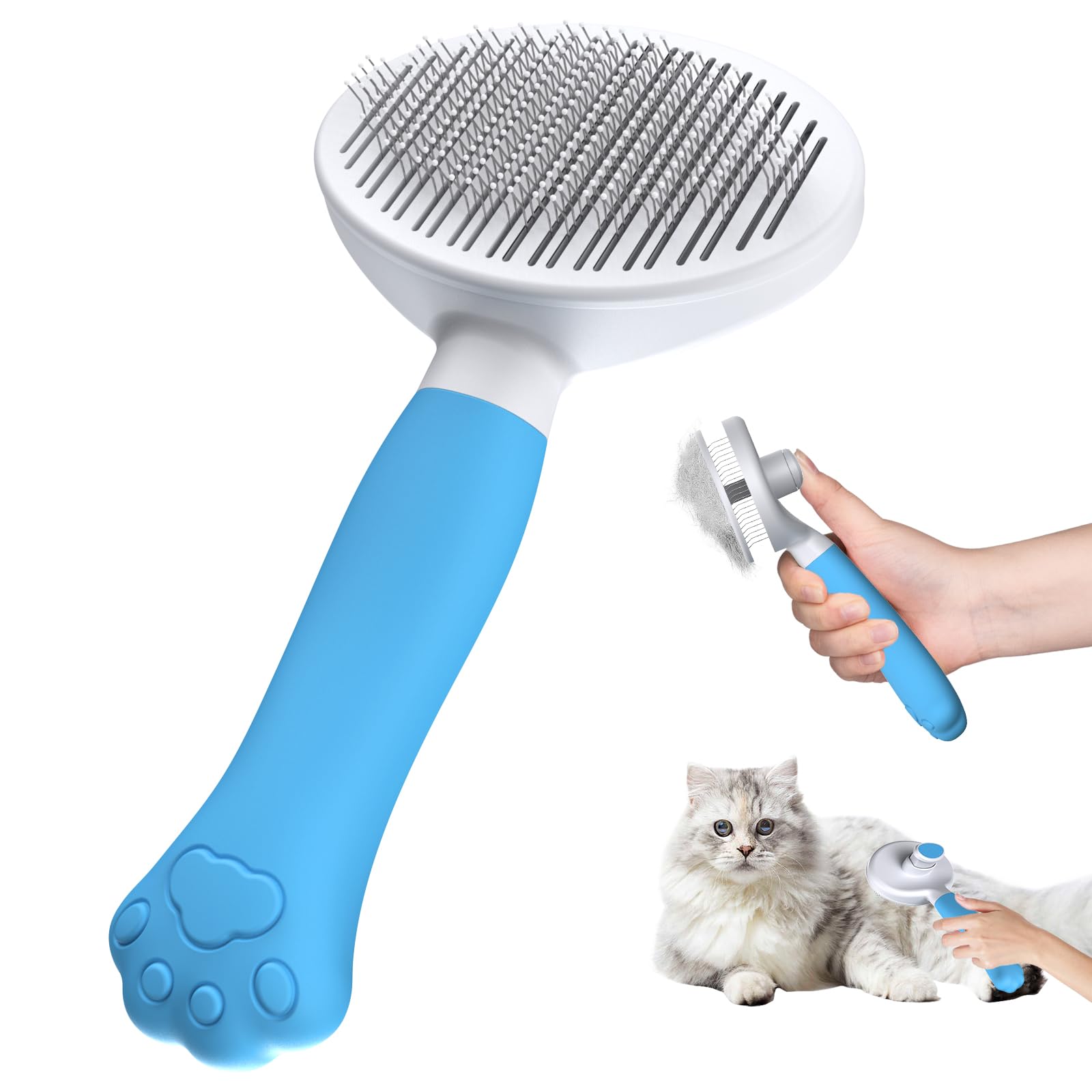 Zivacate Brosse Chat Brosse Chien[Prise ergonomique & nettoyage en un clic& Patented Design] Outil pour chiens/chats/lapins à poil court et long, Chien Accessoires(lac bleu)