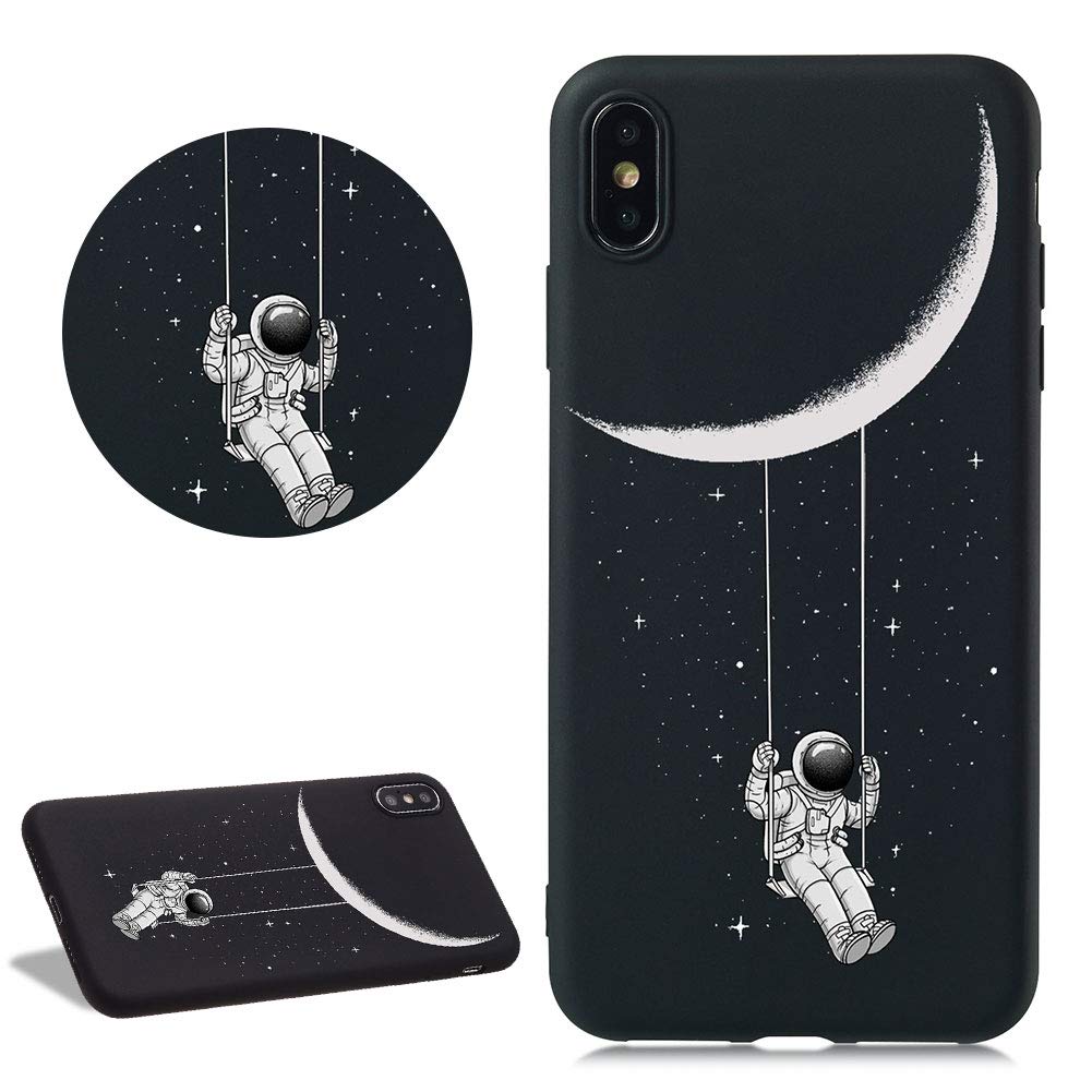 Matte Black Silicone Phone Case for iPhone Xs Max,DasKAn Elegant White Design Ultra Thin Slim Fit Soft Rubber Back Cover Anti Scratch Shockproof Flexible Gel TPU Protective Skin Shell,#4