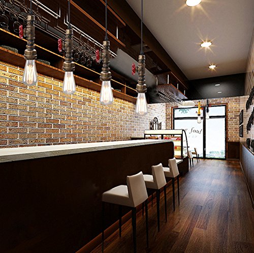 Winsoon Industrial Pendant Light, Rustic Water Pipe Pendant Light Copper Pendant Light, Steampunk Lamp Retro Antique Vintage Metal Hanging Pendant Lighting Fixture, Bronze, 3 Pack #TOP5