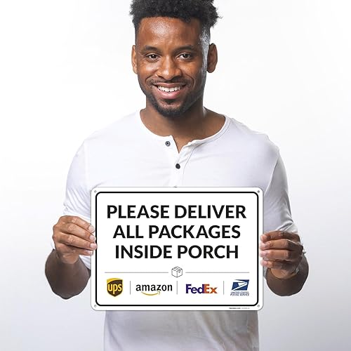 Miniatura 9 de Sigo Signs - Cartel de entrega del paquete, instrucciones de entrega FedEx Tienda Ups USPS, 10 x 7 pulgadas, calcomanías de vinilo de 4 mil