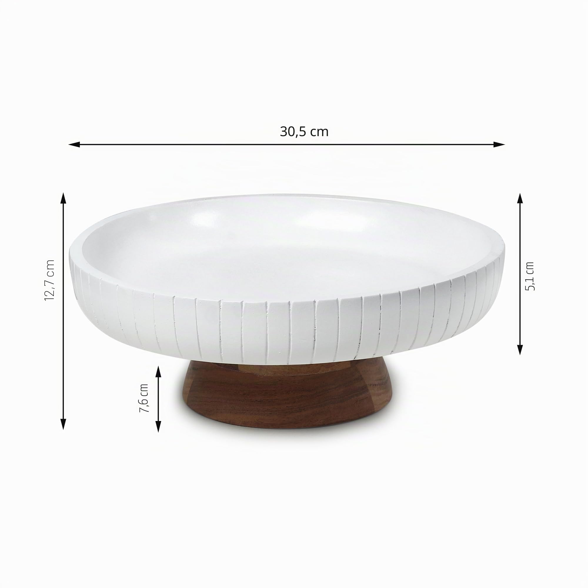 Corbeille à fruits en bois avec piédestal | 30,5 cm de large et 12,7 cm de haut | Piédestal en bois d'acacia robuste avec finition naturelle | (blanc brillant)