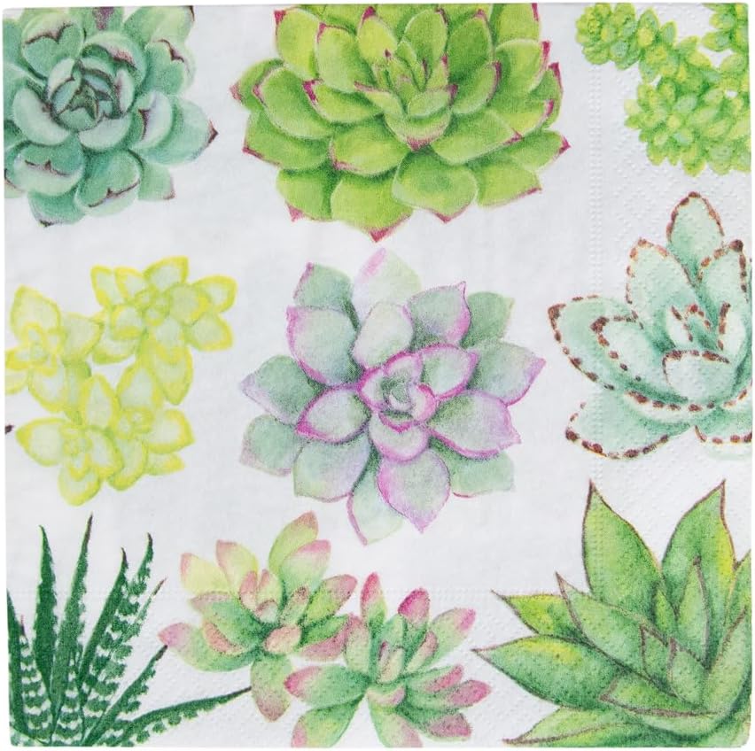 Caspari Succulents Paper Guest Towel Napkins - 60 Count