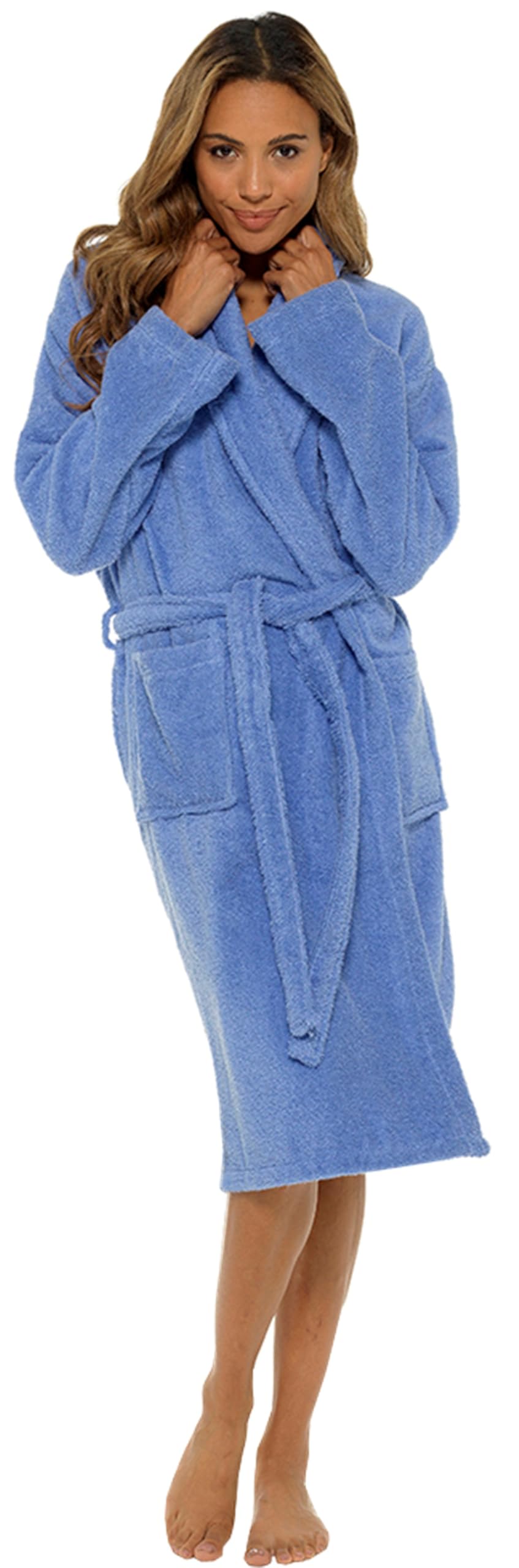 BRANDBUYS Ladies Luxury Terry Towelling Cotton Dressing Gown Bathrobe Highly Absorbent Women Hooded and Shawl Towel Bath Wrap (16-18, Shawl Lilac)