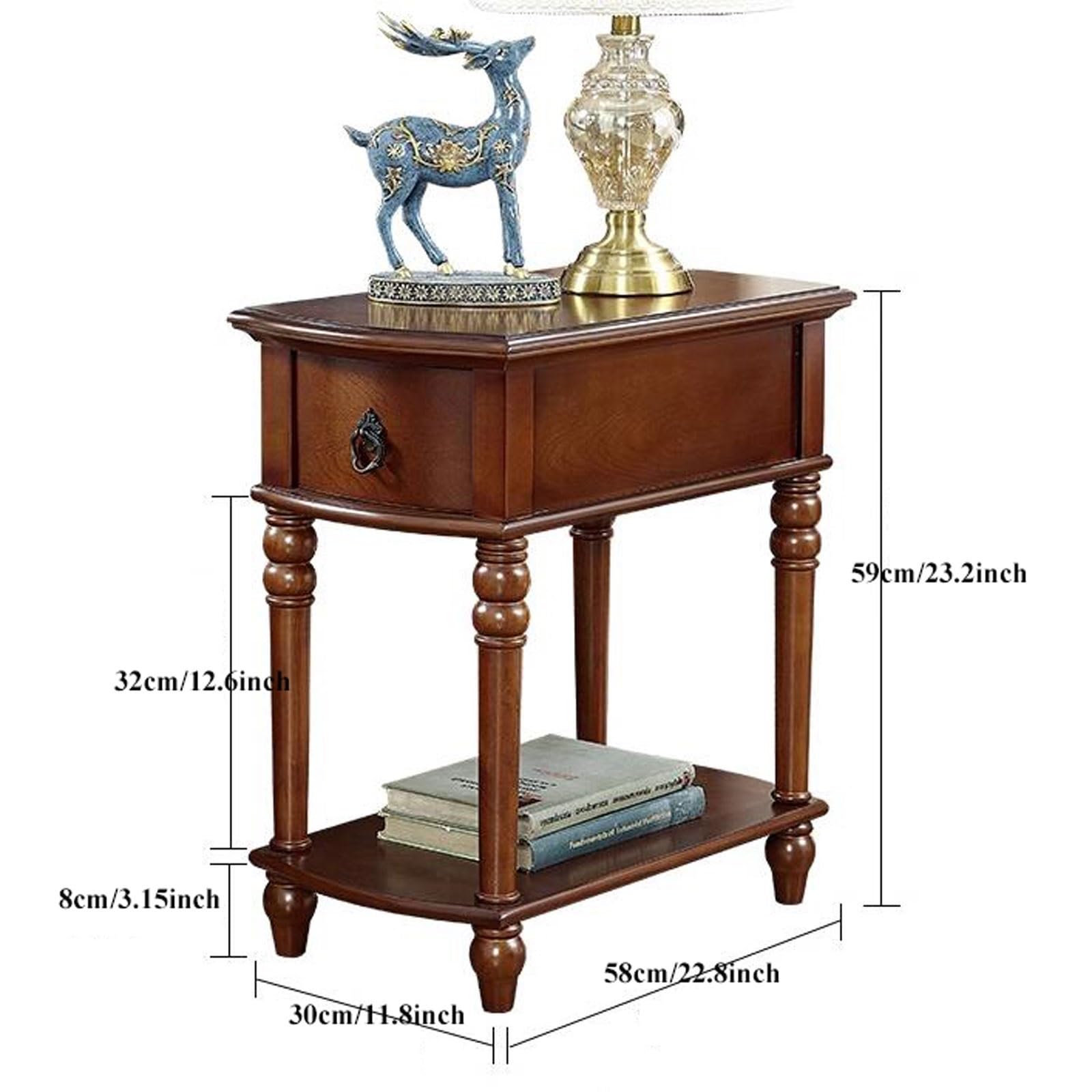 Sofa Wood Side Table, Narrow End Table with Open Storage Shelf and Drawer, Retro Rectangle Coffee Table Storage Cabinet Night Stand for Living Room, Bed Side Table for Bedroom Sofas For Living Room(Li