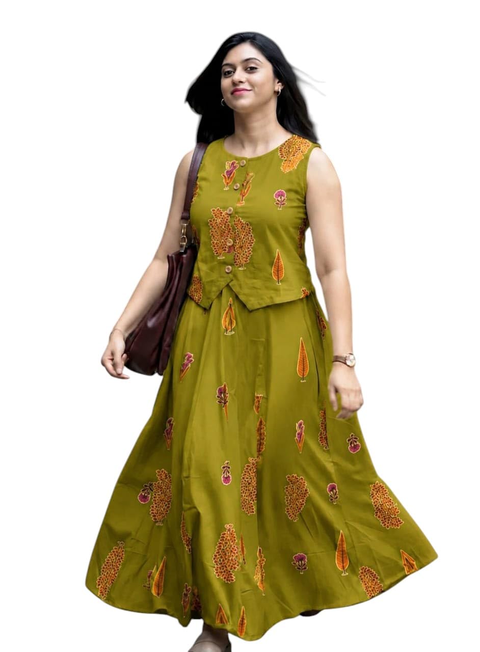 himaira Women's Cotton Printed Sleeveless A-Line Maxi Dress with Jacket | Two Piece Set | Casual Summer Ethnic Western Long Dress for Women-picture-17