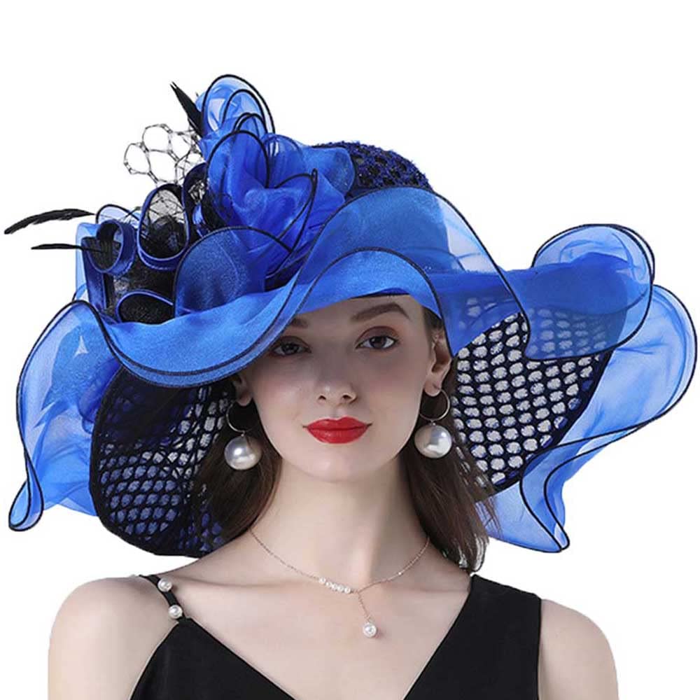Women Party Church Derby Top Hats Organza Sun Visor Cap Ladies Flowers Fascinators Big Wide Brim Fedoras