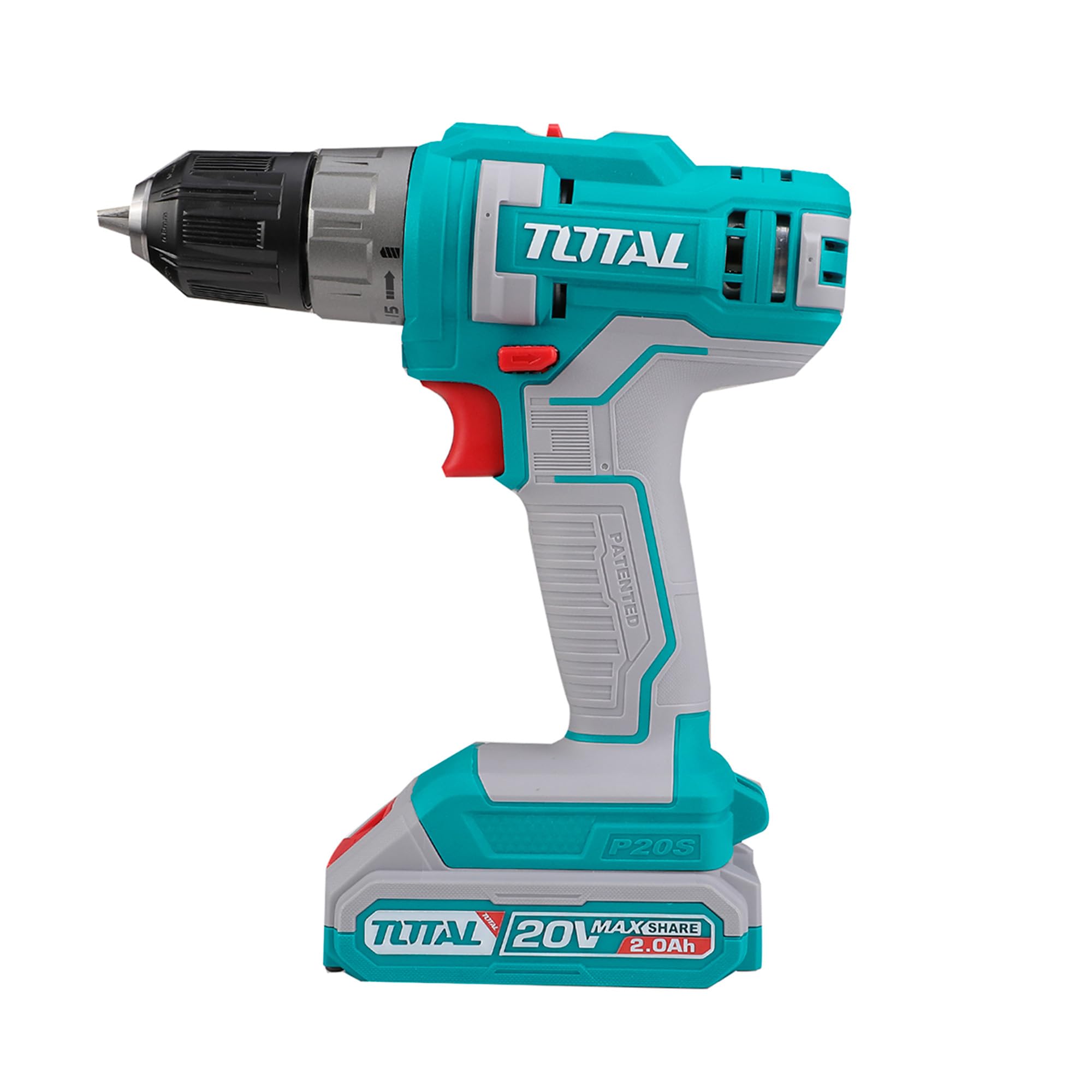 TOTAL - Taladro Atornillador a Batería - 20V - incluye una Batería de 2 Ah y cargador - Portabrocas con Autobloqueo - Máximo Par 45 Nm - Ideal para Bricolaje y Proyectos en Casa - Azul