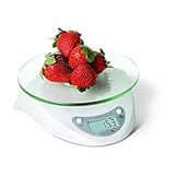 Taylor Digital Kitchen Scale with Glass Platform, Tare Button, and Plastic Body Weighs up to 11 Pounds Capacity, White