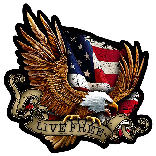 Built USA American Bald Eagle Live Free Decal | Waterproof Permanent Patriotic American Flag Car Motorcycle Bicycle Skateboard Laptop Luggage Bumper Vinyl Decal | Size: 6 Inches | 1 Pack
