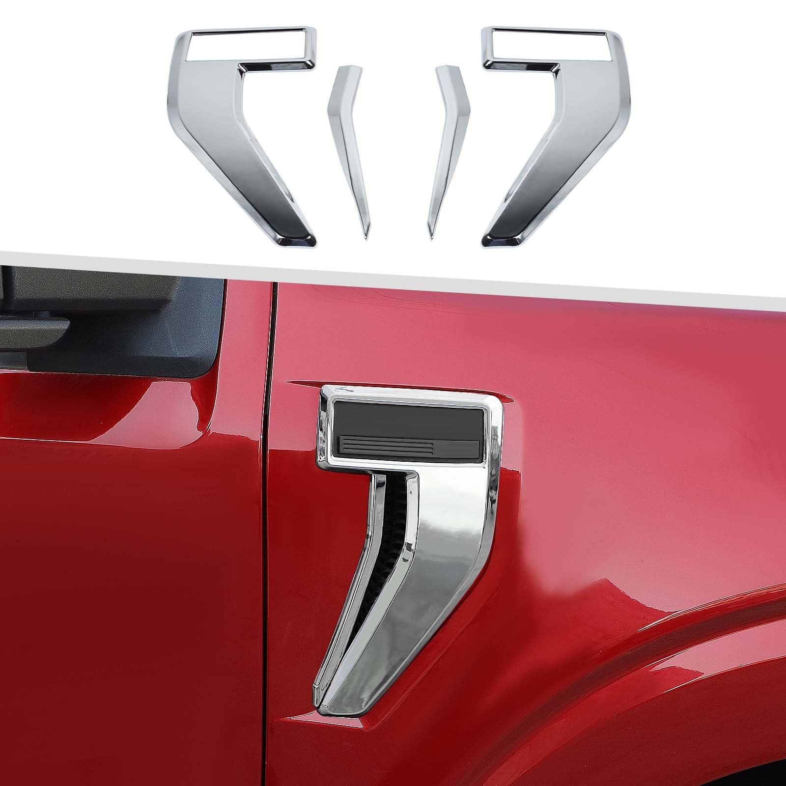 Jimen Fit for Ford F150 2021-2024, 4PCS Fender Side Vent Badge Emblem Cover Trim (Chrome)