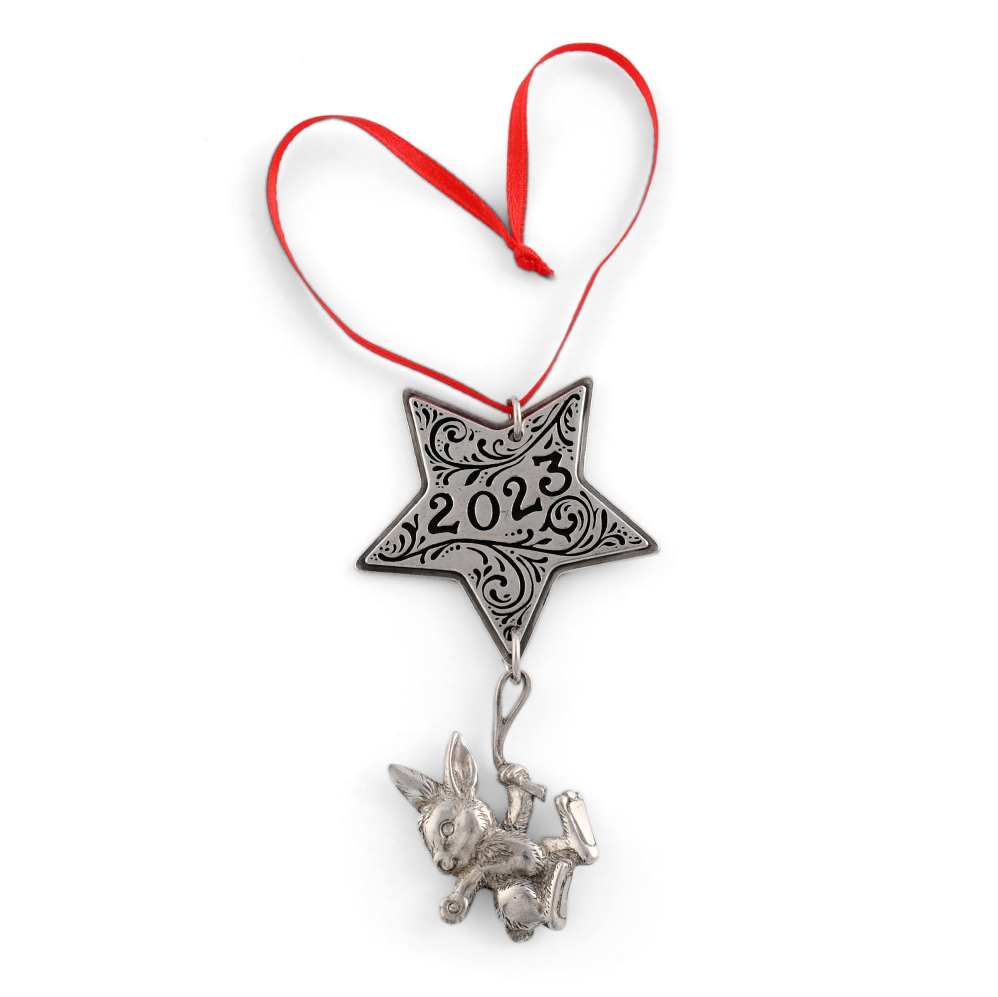 Arthur Court2023 Limited Edition - 4" Tall Wishing On A Star Bunny, Handcrafted Pewter Christmas Ornament - Annual Collectible Holiday Decor with Elegant Gift Box