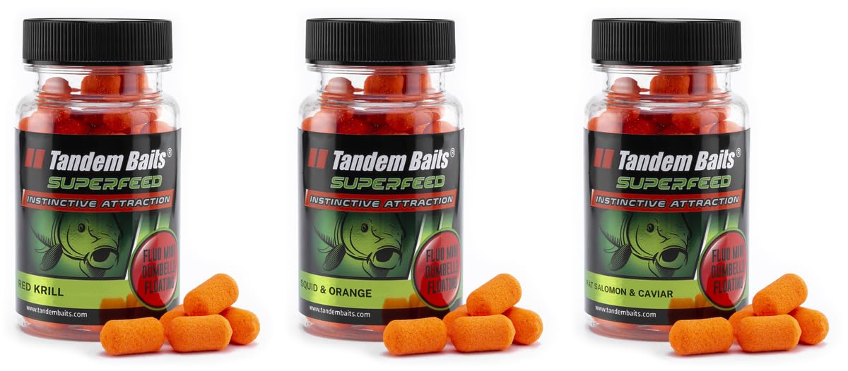 Tandem Baits Set of 3 SuperFeed Fluo Mini Dumbells Floating Flavour Mix | Carp Fishing Pop-Ups | Bait | Hookbaits | Accessories for Monster Fish 30g