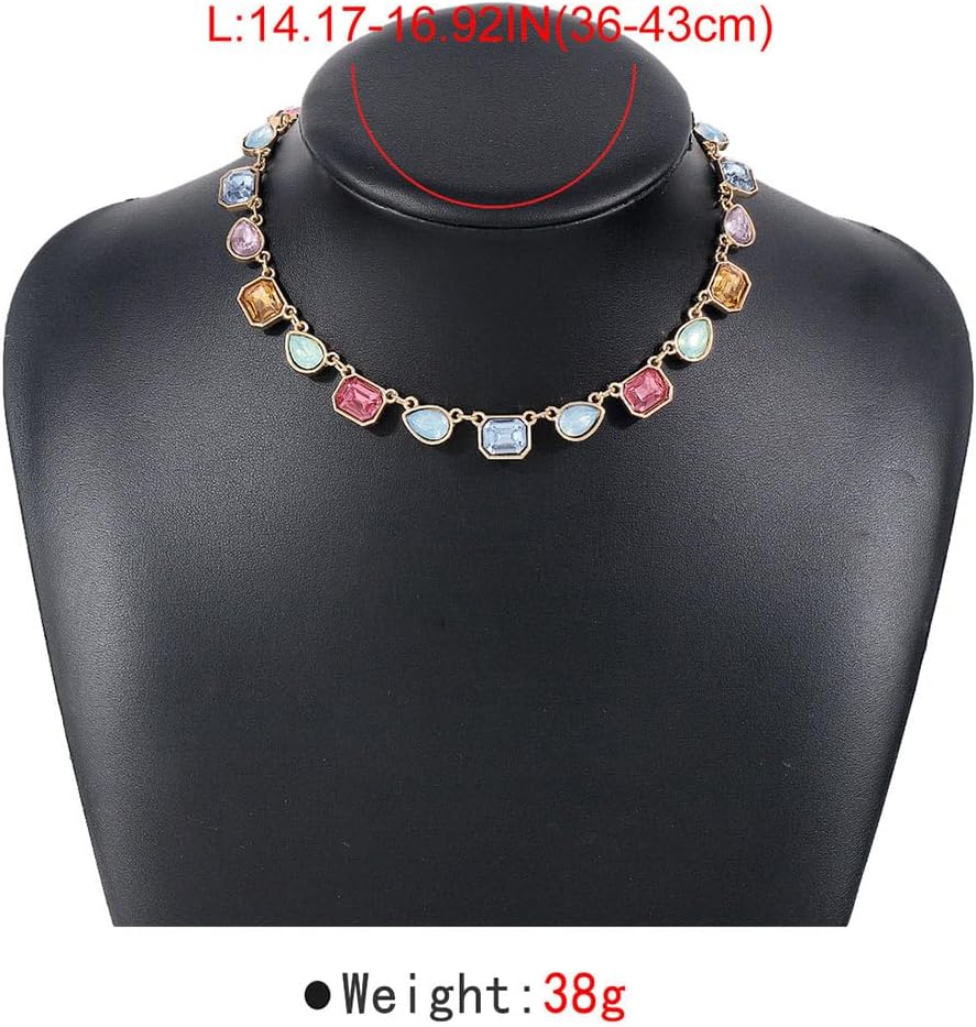 Jovono Colorful Rhinestone Choker Necklace Sparkly Crystal Necklaces Chain Party Prom Necklace Jewelry for Women - Image 2